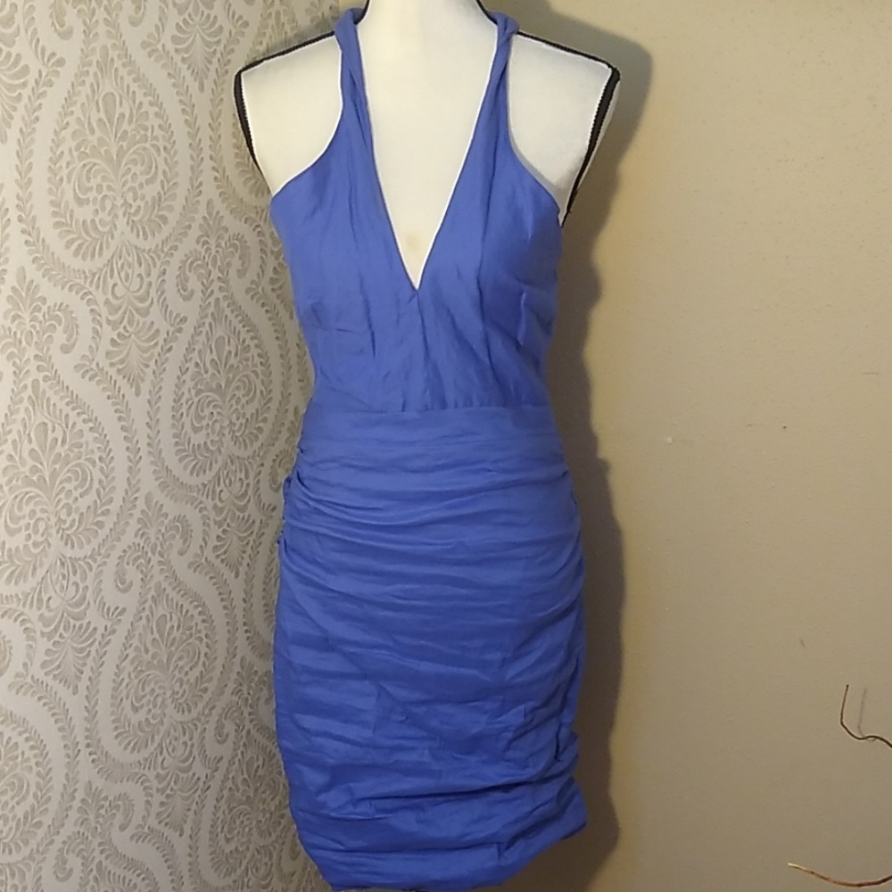 Nicole Miller Periwinkle Ruched Halter Dress sz 12
